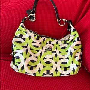 Coach Lime Green and Black Geometric Shoulder Bag